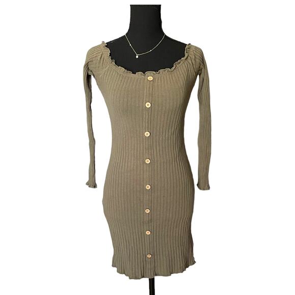3/$15 Women's Riley and James Olive Green Long Sleeve Fall Bodycon Fit Dress - Picture 1 of 8
